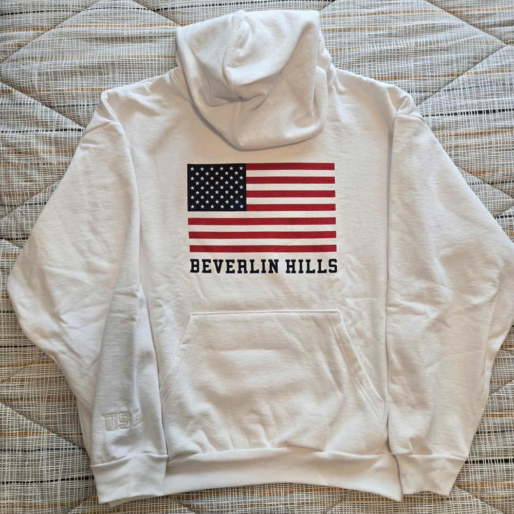 Beverlin Hills All American Hoodie White USA Flag Graphic Sweatshirt XL